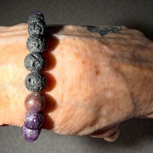 Purple brown MELODY 🎶 stone Siper Seven w/Black lava Beaded Bracelet